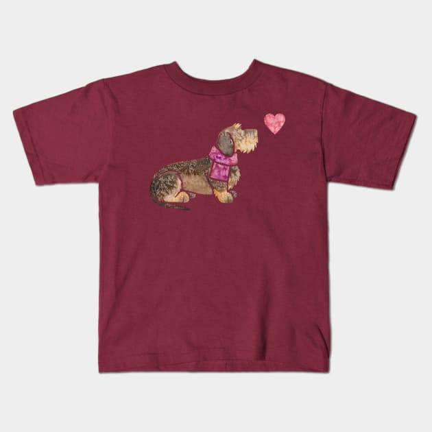 Wirehaired Dachshund watercolour Kids T-Shirt by animalartbyjess